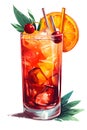 Tropical summer refreshing cocktail with fruit and ice, Generative AI 1 Royalty Free Stock Photo