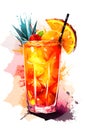 Tropical summer refreshing cocktail with fruit and ice, Generative AI Royalty Free Stock Photo