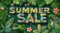 Tropical Summer Sale Banner with Lush Foliage and Toucan Royalty Free Stock Photo