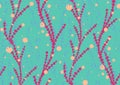 Tropical summer seamless pattern with hand drawn seaweed botanical elements. Vector illustration in pantone peach fuzz