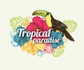 Tropical summer typographical background with hand