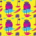 Tropical summer vacation - decorative banner. Travel seamless pattern. Holiday paradise coast beach. Decorative vector background.