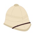 Tropical sun hat, british army pith helmet for tourists, hunters and explorers. Vector flat illustration