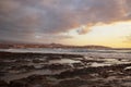 Tropical sunrise over the limestone coasts of El Medano, Tenerife, Canary Islands, Spain Royalty Free Stock Photo