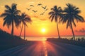 Tropical Sunset Road Trip Royalty Free Stock Photo