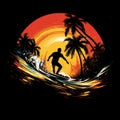 Tropical Sunrise Surfer: A Stunning Silhouette Riding The Waves Royalty Free Stock Photo