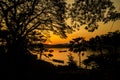 Tropical sunset above Mekong Laos Royalty Free Stock Photo