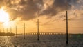 Driving the Overseas highway to the seven mile bridge  in the florida keys at sunset Royalty Free Stock Photo