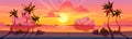 Tropical sunset, coastal road cartoon illustration