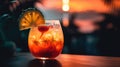 Tropical Sunset in a Glass - Layered Cocktail with a View - Generative AI