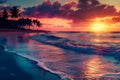 Tropical sunset over calm waves on palm beach Royalty Free Stock Photo