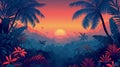 Tropical Sunset Painting With Palm Trees Royalty Free Stock Photo