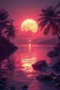 Tropical Sunset Painting With Palm Trees Royalty Free Stock Photo