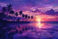 Tropical Sunset Painting With Palm Trees Royalty Free Stock Photo