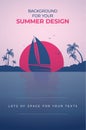 Tropical sunset with palm and sailing boat silhouettes