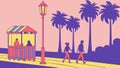 Tropical Sunset with Palm Trees & Evening Strollers, Vacation Vector, vector design Generative AI Royalty Free Stock Photo