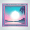 tropical sunset with palm trees and the moon in a pink and purple frame Royalty Free Stock Photo