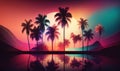 a tropical sunset with palm trees reflecting in the still water Royalty Free Stock Photo