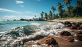 Tropical sunset, palm trees, waves crashing, tranquil scene generated by AI Royalty Free Stock Photo