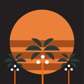 Tropical sunset. Surf and beach. Vintage beach print. Tee graphic design. Vector illustration.