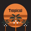 Tropical sunset. Surf and beach. Vintage beach print. Tee graphic design. Vector illustration.