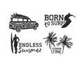 Tropical surf label set for summer beach vacation Royalty Free Stock Photo