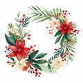 Tropical Symbolism Christmas Wreath Clipart With Watercolor Jungle Elements
