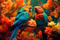 Tropical Symphony: Interactive Artwork of Vibrant Parrots in the Jungle