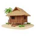 Tropical Thatched Beach Hut 3D Render Royalty Free Stock Photo