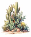 Tropical Theme: Full Body Clipart of Colorful Star-Shape Ariocarpus Cactus, Cartoon Illustration