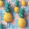 A tropical tile adorned with succulent pineapples, their golden, spiky exteriors