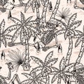 Tropical tourism monochrome pattern seamless