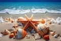 Tropical treasures Seashells and starfish adorn the beautiful sandy beach