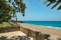 Tropical tree at the beach, summer caribbean coastline panoramic view Royalty Free Stock Photo