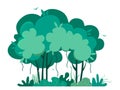 Tropical trees, jungle in cartoon style. Vector illustration of a forest landscape on a white background