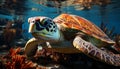 Tropical turtle swimming in blue sea, a beautiful sight generated by AI Royalty Free Stock Photo
