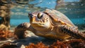 Tropical turtle swimming in the blue sea generated by AI