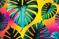 Tropical Twilight: Leaf Silhouette Set Against a Vibrant Abstract Background, Featuring a Gradient of Vivid Green and Exotic Hues