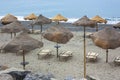 Tropical umbrella on Palinuro beach in Campania, Italy to indicate a tourism concept