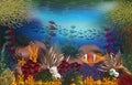 Tropical underwater background with pearls and tropical fish , vector