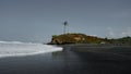 Tropical unusual exotic beach with black volcanic sand,