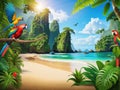 tropical vacation paradise with parrots Royalty Free Stock Photo