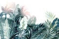 Tropical vector background or wallpaper poster with palm treed and green leaves, watercolor realistic style Royalty Free Stock Photo