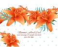 Tropical vector floral Summer card. Hot template design with palm leaves and exotic flowers Royalty Free Stock Photo