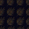 Tropical vector PALM leaves seamless pattern black background. Exotic wallpaper. Modern trendy print. Gold leaves