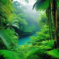 tropical vibrant jungle with lush green exotic a variety of rich of the tropical jungle