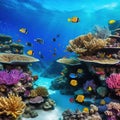 Tropical vibrant underwater landscape of colorful coral reef in the ideal for scuba and snorkel
