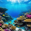 Tropical vibrant underwater landscape of colorful coral reef in the ideal for scuba and snorkel