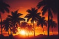 Tropical view with palm trees against sky at sunset, tropical holiday landscape