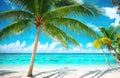 Tropical view with palm trees and beautiful turquoise sea and beach with white sand, tropical vacation landscape. Generative Ai Royalty Free Stock Photo